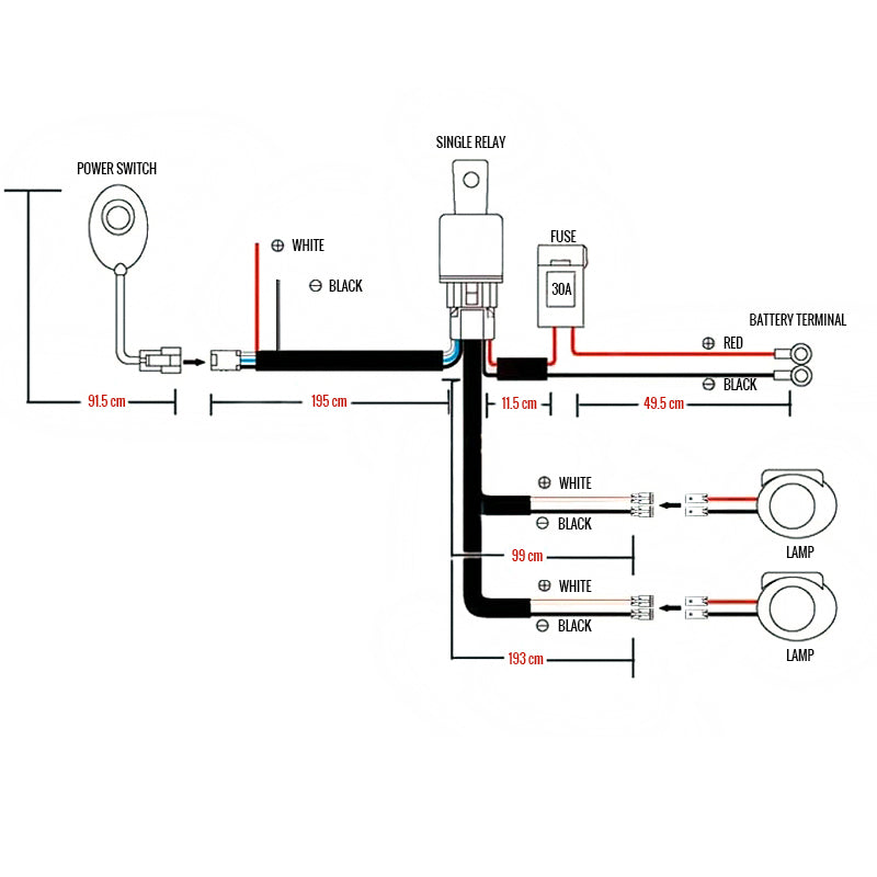 Universal 16 Gauge Off Road LED Work Lights Wiring Harness Kit w/ Dual Relay, Fuse, & On/Off Switch