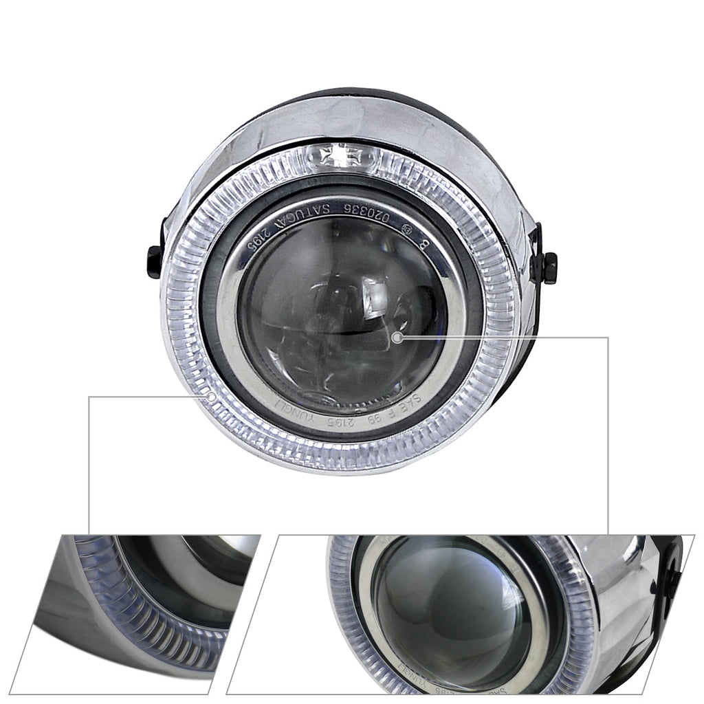 Universal 12V/55W H7 Projector Fog Lights Kit w/ RGB LED Halo Rim (Chrome Housing/Clear Lens)