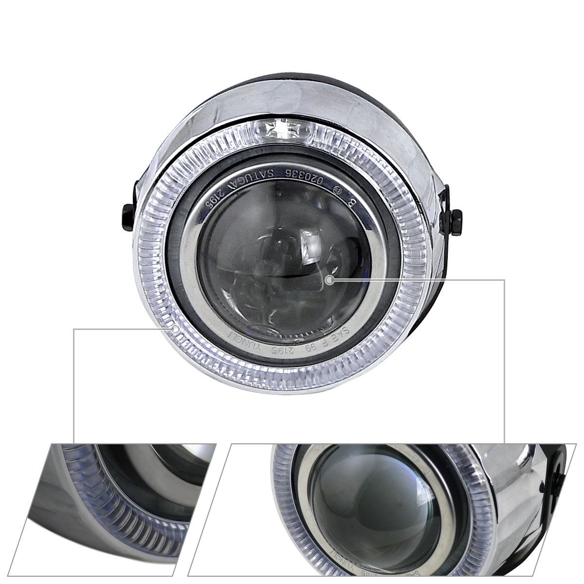 Universal 12V/55W H7 Projector Fog Lights Kit w/ RGB LED Halo Rim (Chrome Housing/Clear Lens)