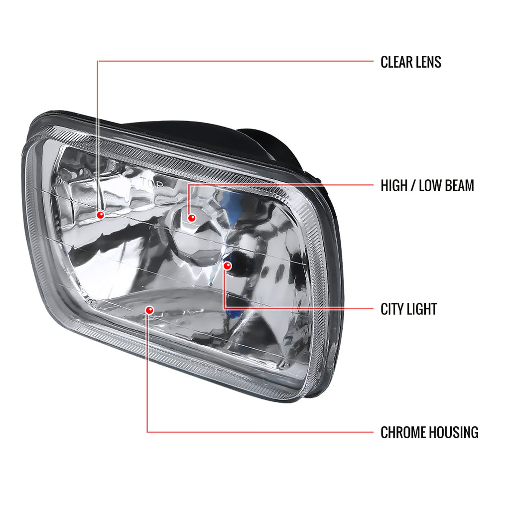 Universal 7"x6" H4 Crystal Headlights (Chrome Housing/Glass Lens)