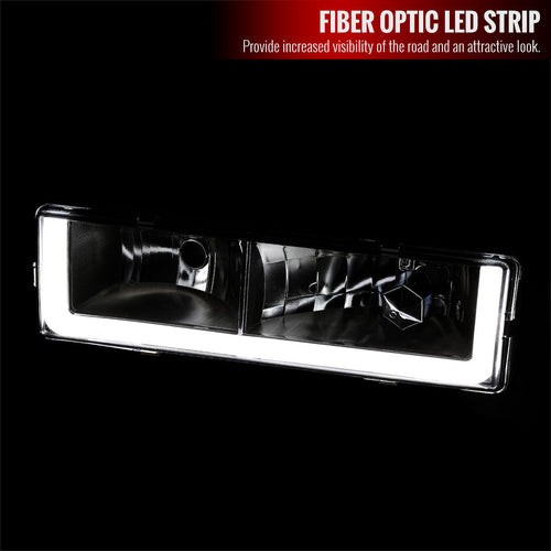 1988-1998 Chevrolet C/K C10/Tahoe/Suburban/Silverado GMC Sierra/Yukon/Suburban LED Bar Crystal Headlights (Chrome Housing/Clear Lens)