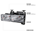 1988-1998 Chevrolet C/K C10/Tahoe/Suburban/Silverado GMC Sierra/Yukon/Suburban Crystal Headlights (Chrome Housing/Clear Lens)