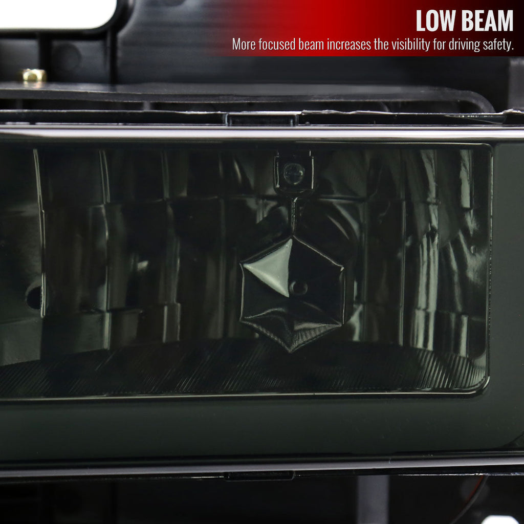 1988-1998 Chevrolet C/K C10/Tahoe/Suburban/Silverado GMC Sierra/Yukon/Suburban LED Bar Crystal Headlights (Chrome Housing/Smoked Lens)