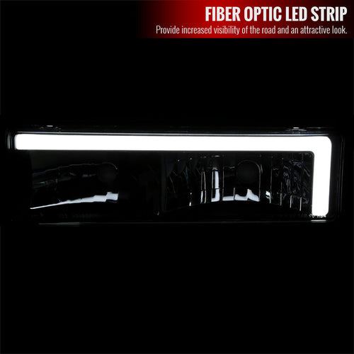 1988-1998 Chevrolet/GMC C10 C/K LED Strip Factory Style Headlights (Matte Black Housing/Clear Lens)
