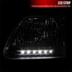 1997-2004 Ford F-150/Expedition Factory Style Headlights w/ SMD LED Light Strip (Chrome Housing/Clear Lens)