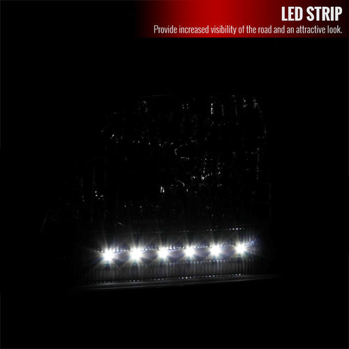 1997-2004 Ford F-150/Expedition Factory Style Headlights w/ SMD LED Light Strip (Chrome Housing/Smoked Lens)