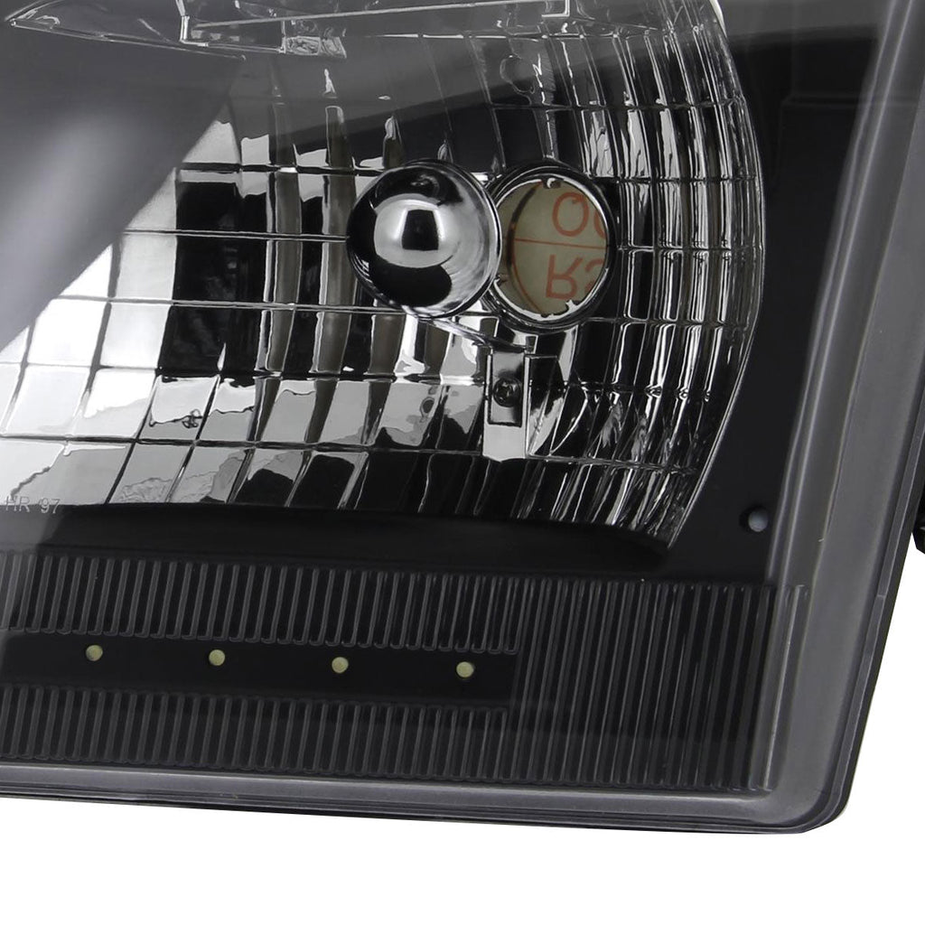 1997-2004 Ford F-150/Expedition Factory Style Headlights w/ SMD LED Light Strip (Matte Black Housing/Clear Lens)