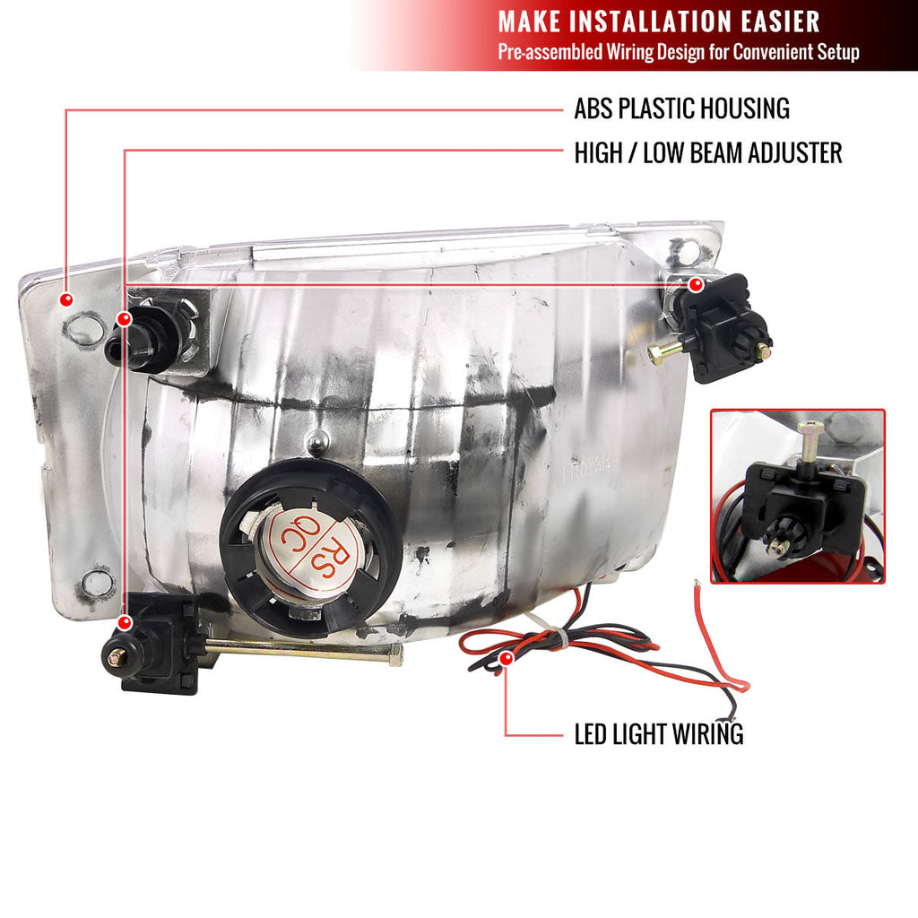 1999-2004 Ford F-250/F-350/F-450/F-550/Excursion Factory Style Headlights w/ SMD LED Light Strip (Chrome Housing/Clear Lens)