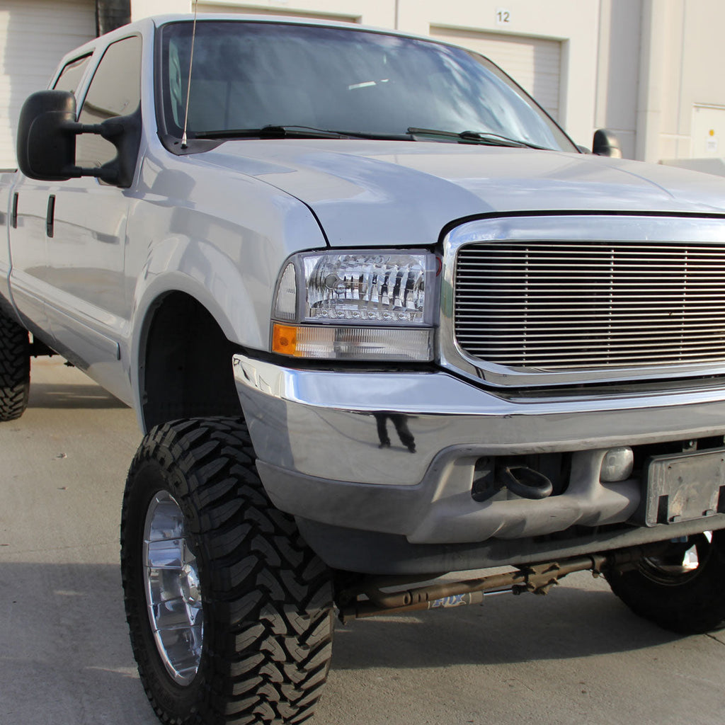 1999-2004 Ford F-250/F-350/F-450/F-550/Excursion Factory Style Headlights w/ SMD LED Light Strip (Chrome Housing/Clear Lens)