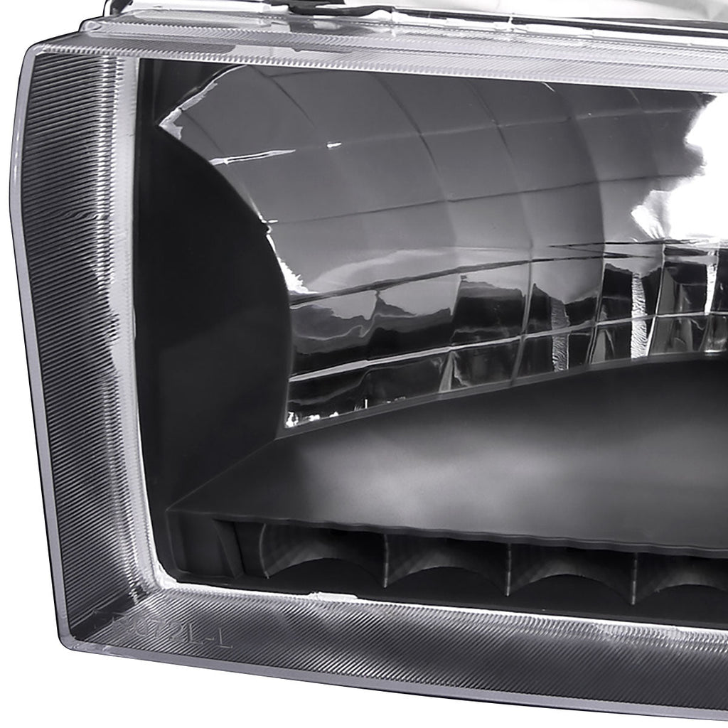1999-2004 Ford F-250/F-350/F-450/F-550/Excursion Factory style Headlights w/ SMD LED Light Strip (Matte Black Housing/Clear Lens)