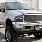 1999-2004 Ford F-250/F-350/F-450/F-550/Excursion Factory style Headlights w/ SMD LED Light Strip (Matte Black Housing/Clear Lens)
