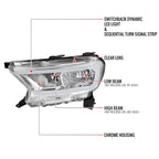 2019-2023 Ford Ranger XL XLT Factory Style Replacement Headlights with LED Bar Turn Signal (Chrome Housing / Clear Lens)