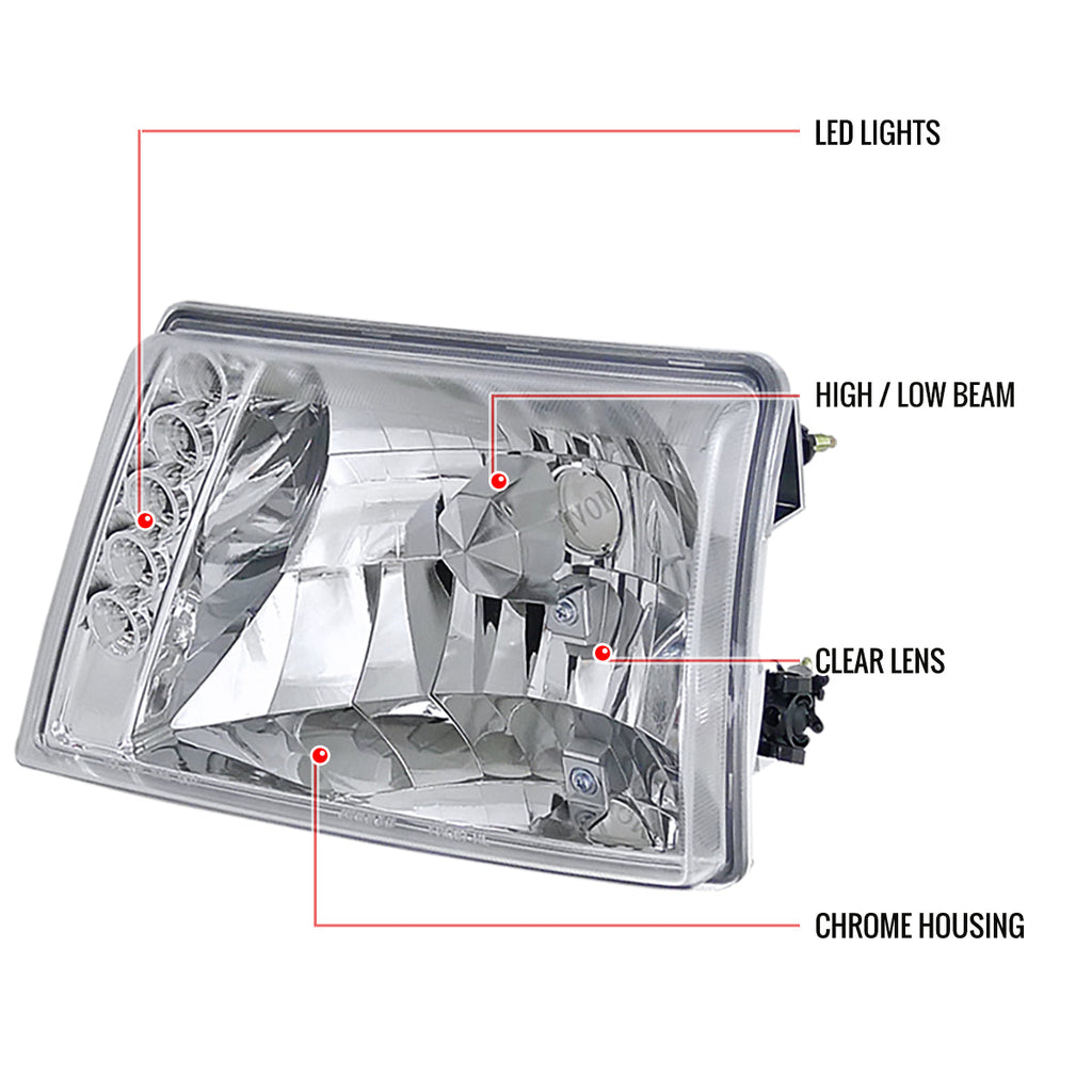 1998-2000 Ford Ranger Factory Style Headlights (Chrome Housing/Clear Lens)