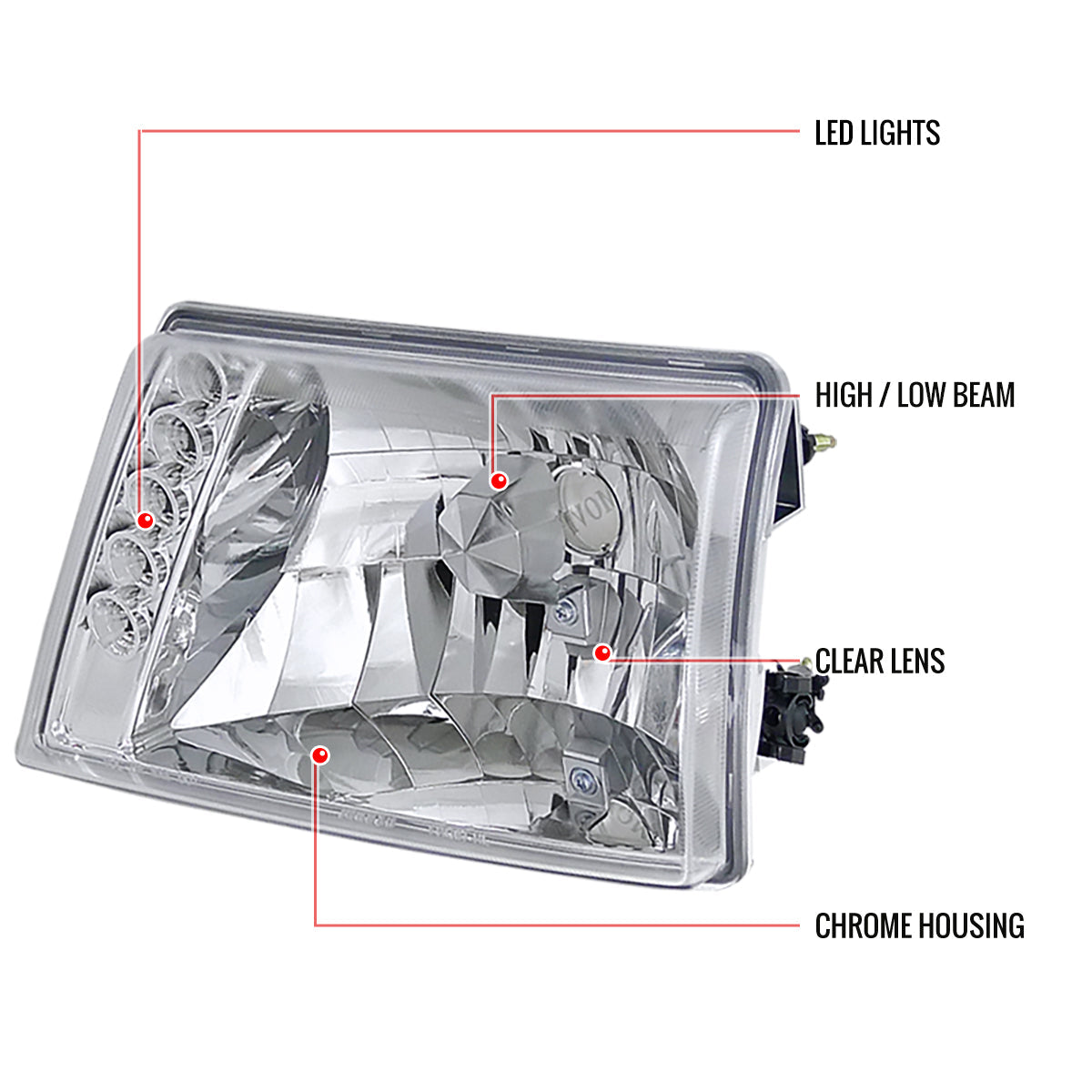 1998-2000 Ford Ranger Factory Style Headlights (Chrome Housing/Clear Lens)