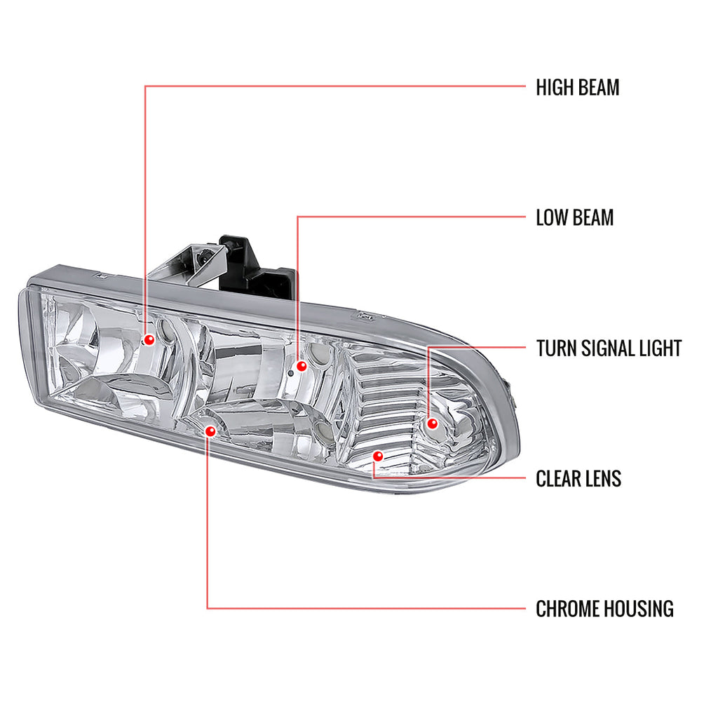 1998-2004 Chevrolet S10/Blazer Factory Style Headlights (Chrome Housing/Clear Lens)