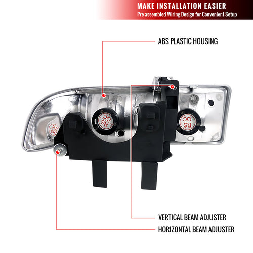 1998-2004 Chevrolet S10/Blazer Factory Style Headlights (Chrome Housing/Clear Lens)