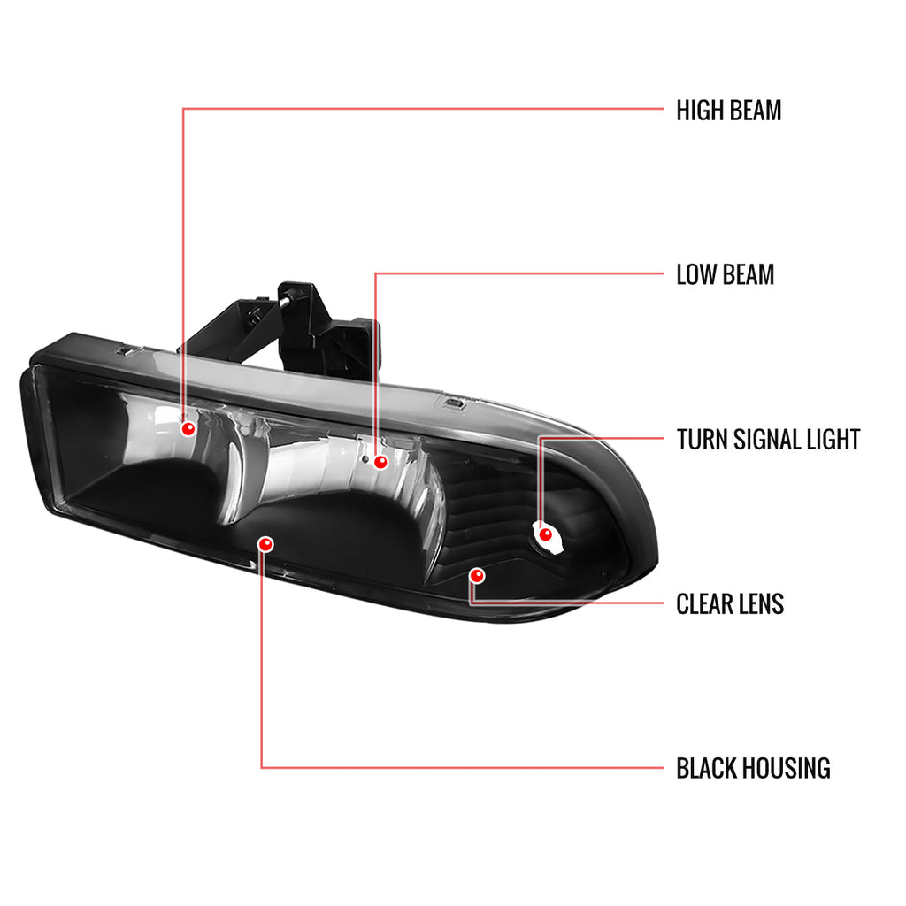 1998-2004 Chevrolet S10/Blazer Factory Style Headlights (Matte Black Housing/Clear Lens)