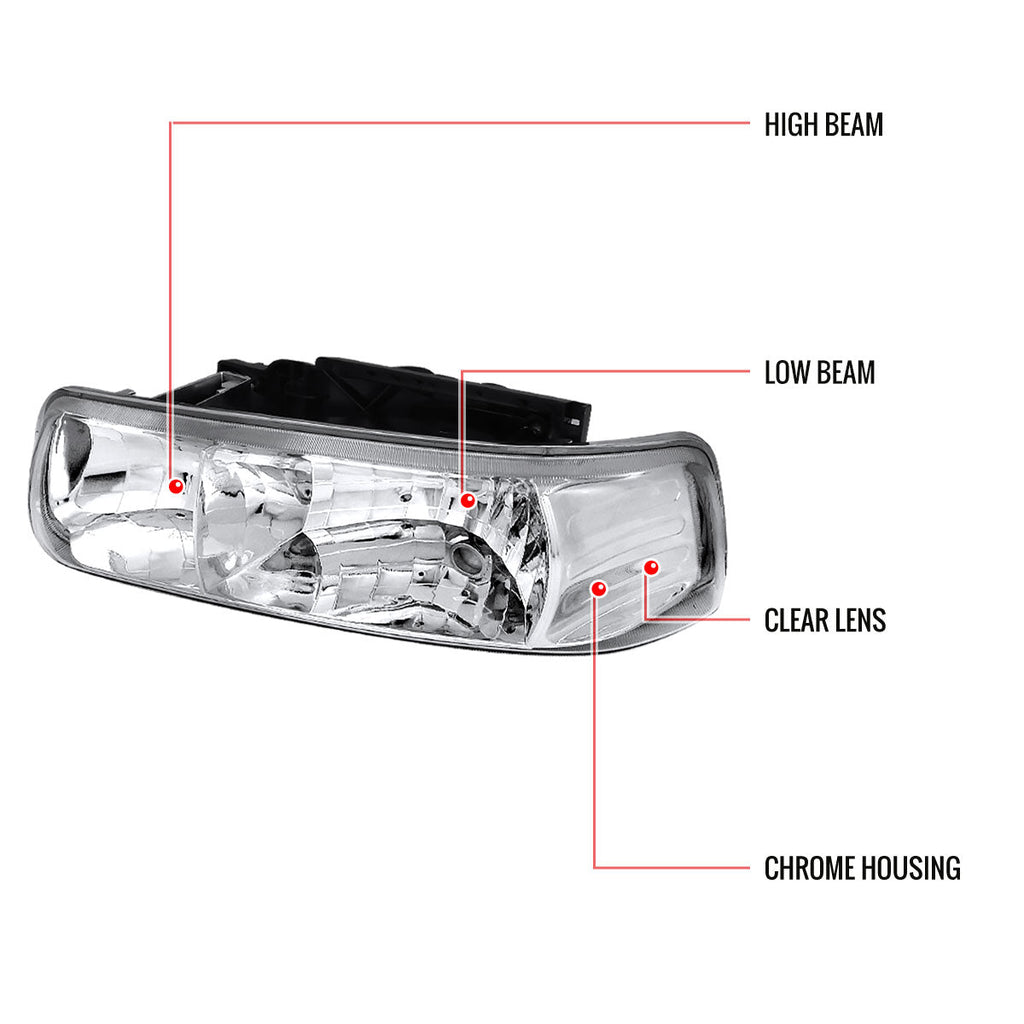 1999-2006 Chevrolet Silverado/Tahoe/Suburban Factory Style Headlights (Chrome Housing/Clear Lens)