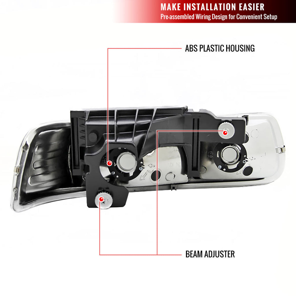 1999-2006 Chevrolet Silverado/Tahoe/Suburban Factory Style Headlights (Chrome Housing/Clear Lens)