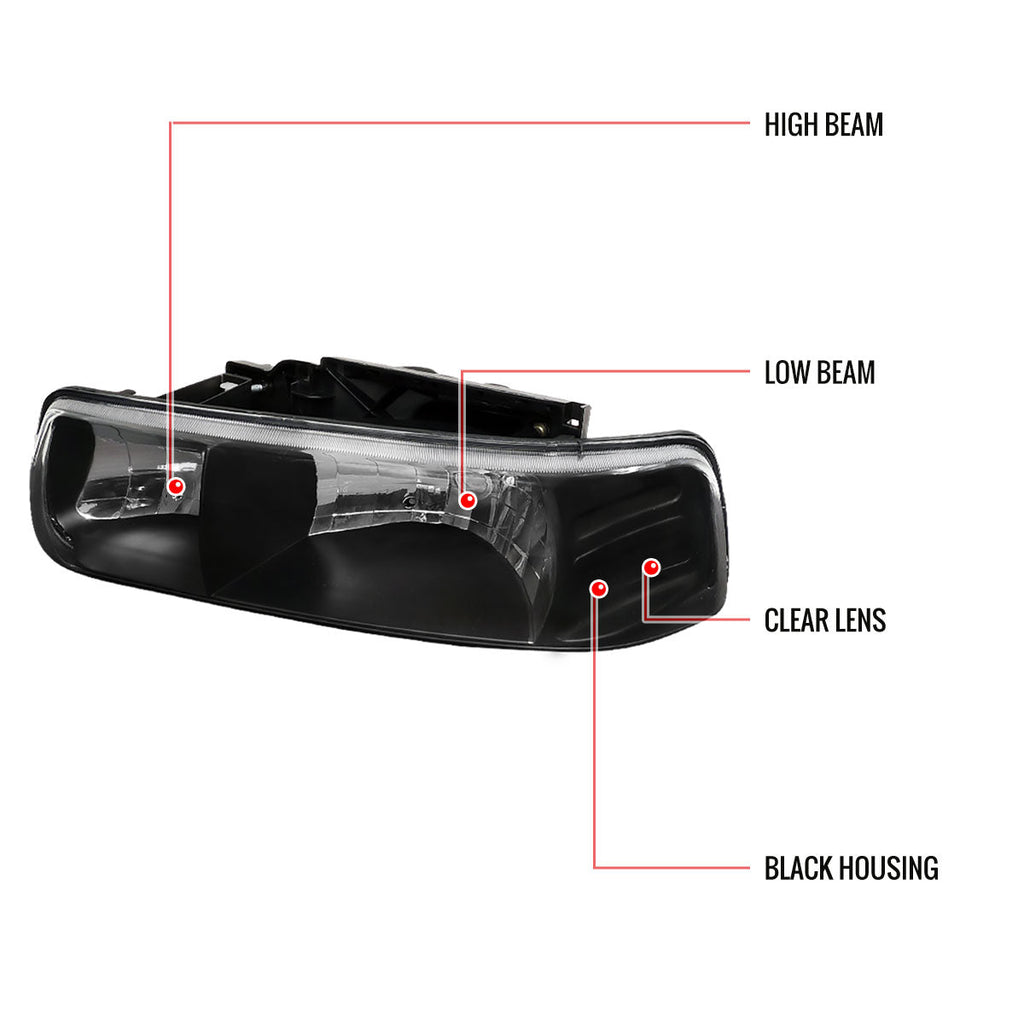 1999-2006 Chevrolet Silverado/Tahoe/Suburban Factory Style Headlights (Matte Black Housing/Clear Lens)