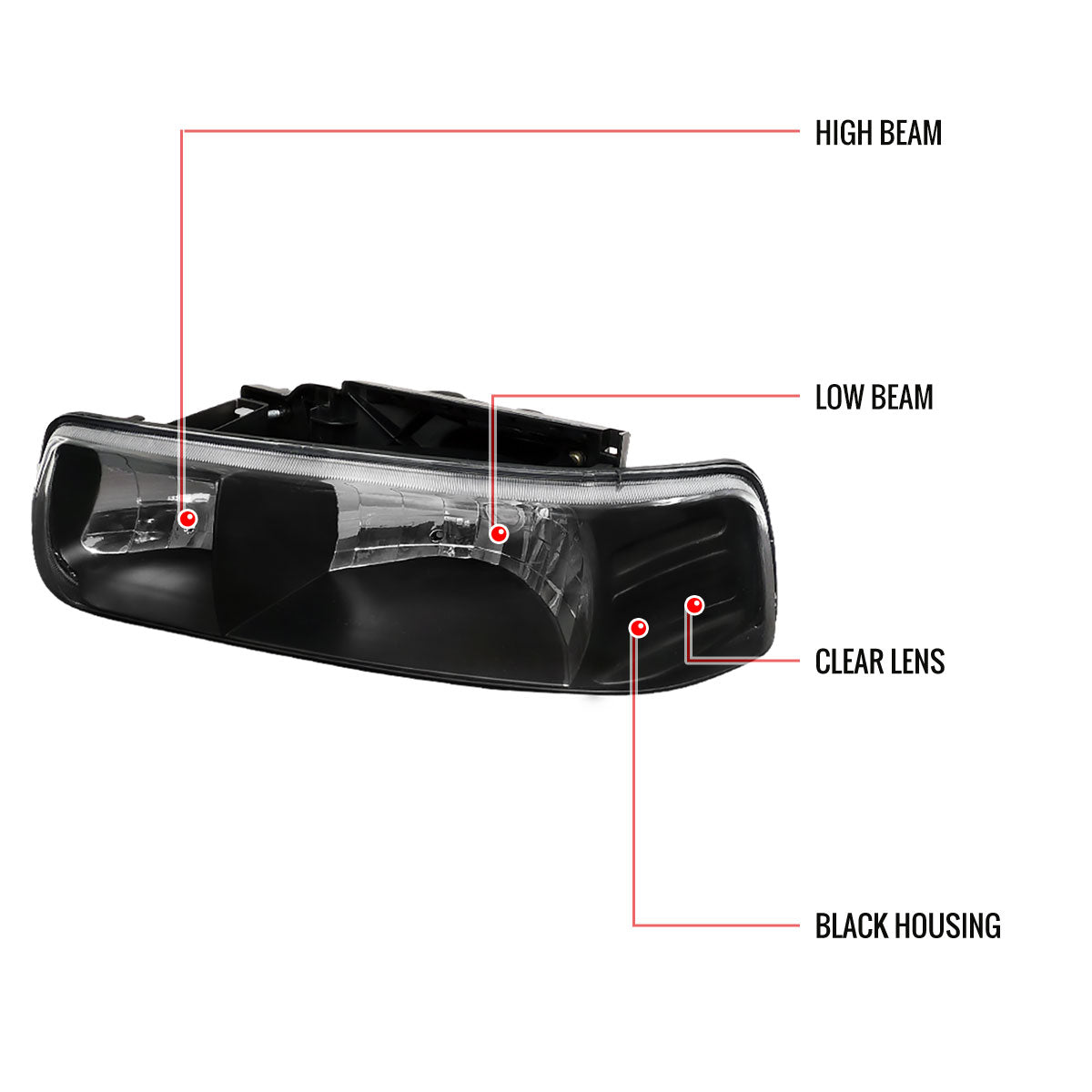 1999-2006 Chevrolet Silverado/Tahoe/Suburban Factory Style Headlights (Matte Black Housing/Clear Lens)