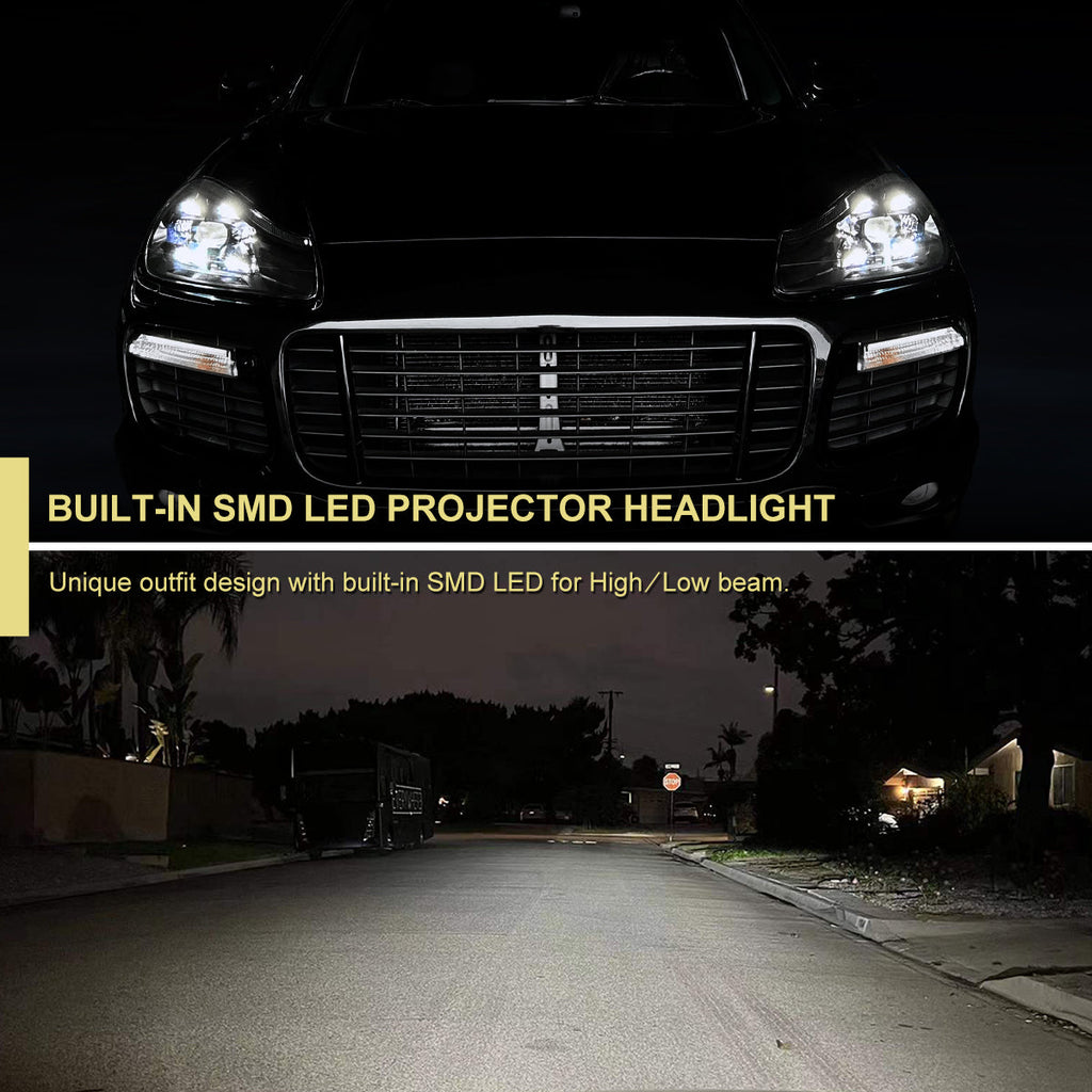 2008-2010 Porsche Cayenne 957 LED Projector w/ DRL Headlights (Matte Black Housing / Glossy Black Accents / Clear Lens)