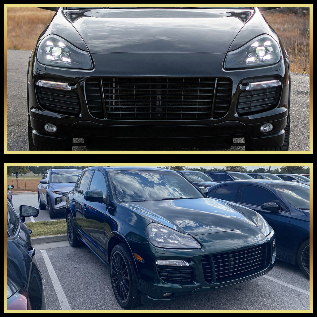 2008-2010 Porsche Cayenne 957 LED Projector w/ DRL Headlights (Matte Black Housing / Glossy Black Accents / Clear Lens)