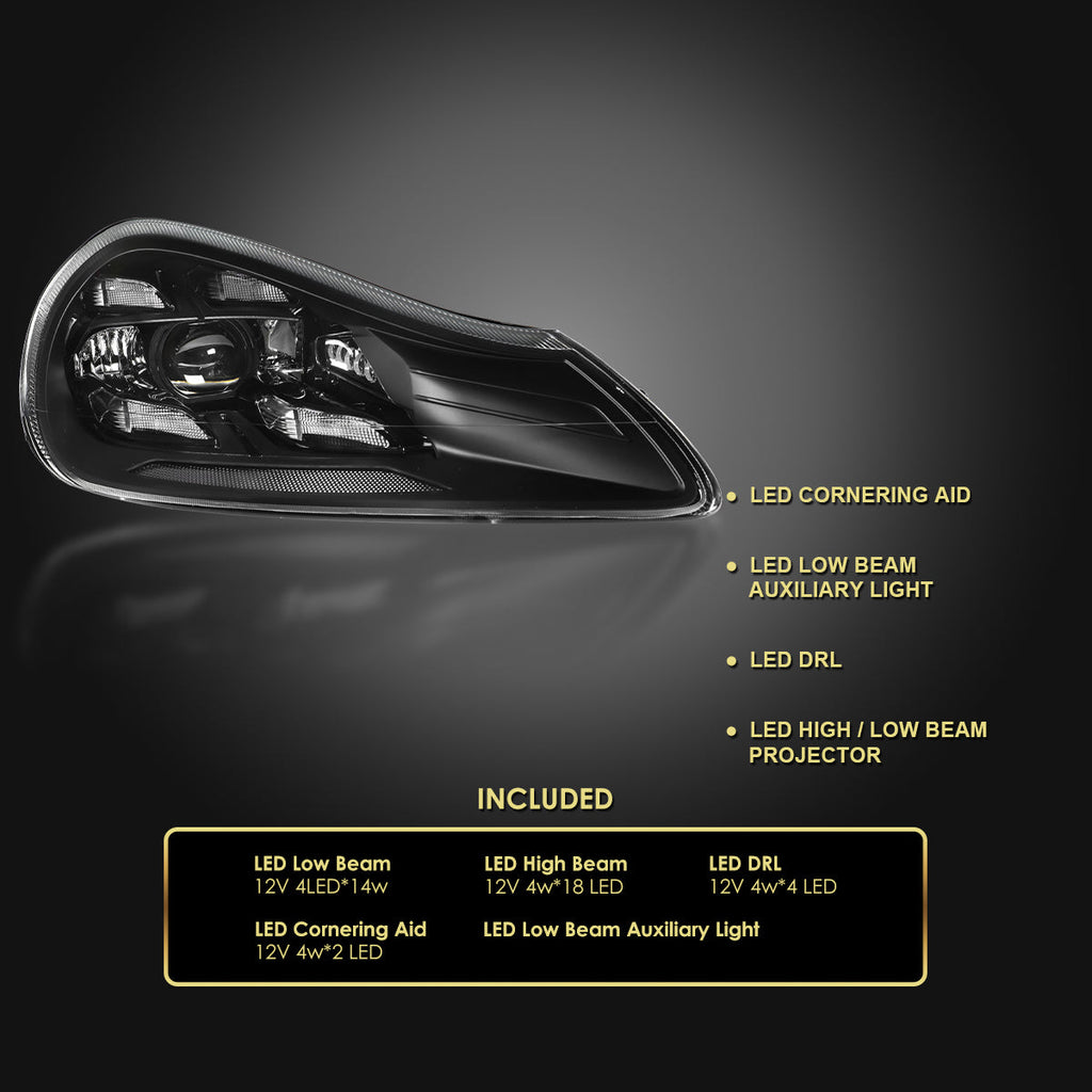 2008-2010 Porsche Cayenne 957 LED Projector w/ DRL Headlights (Matte Black Housing / Glossy Black Accents / Clear Lens)