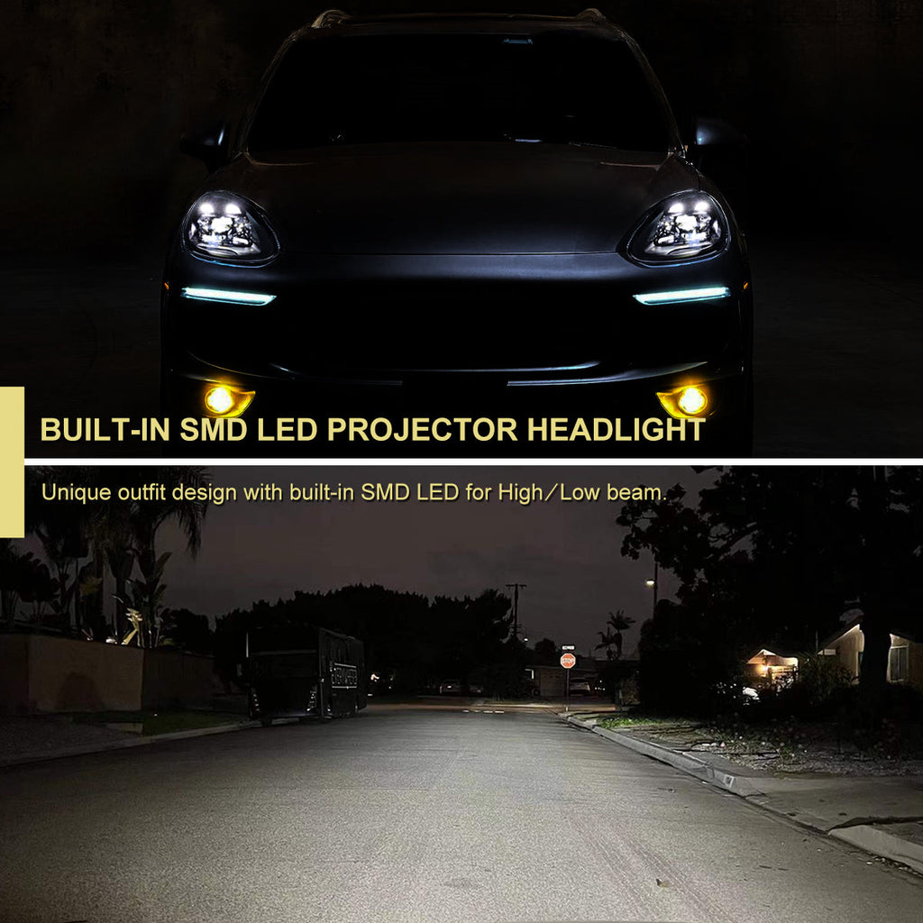 2011-2014 Porsche Cayenne 958.1 Matrix Style LED Porjector w/ LED DRL Headlights (Matte Black Housing / Glossy Black Accents / Clear Lens)