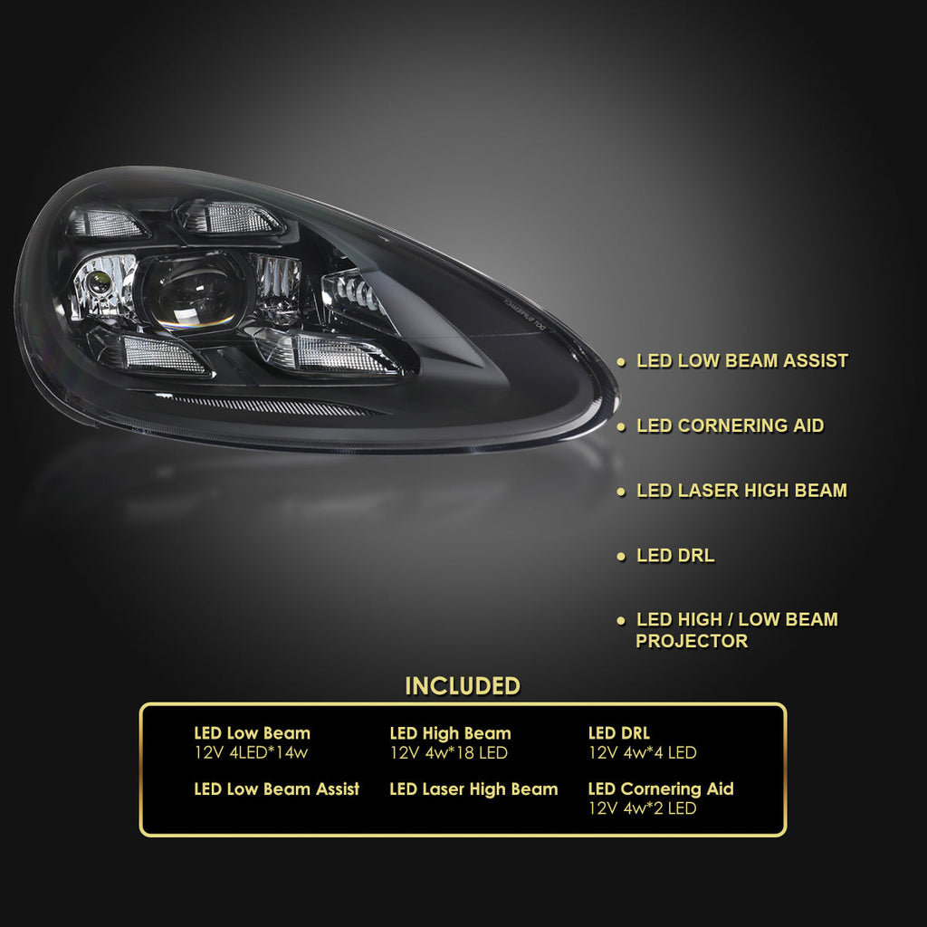 2011-2014 Porsche Cayenne 958.1 Matrix Style LED Porjector w/ LED DRL Headlights (Matte Black Housing / Glossy Black Accents / Clear Lens)