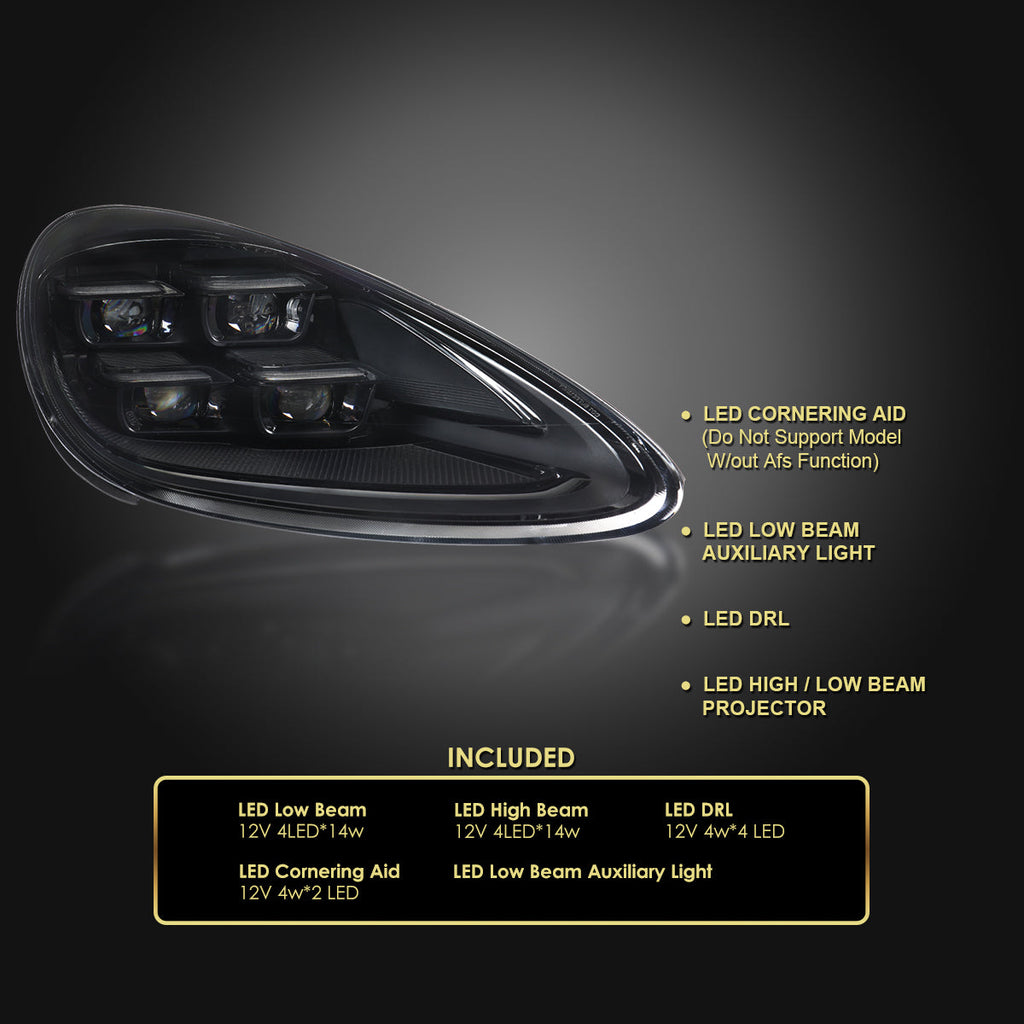 2011-2014 Porsche Cayenne 958.1 LED Projector w/ DRL Headlights (Matte Black Housing / Glossy Black Accents / Clear Lens)