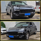 2015-2017 Porsche Cayenne 958.2 LED Projector Headlights w/ DRL for non-Dynamic Function  (Matte Black Housing / Glossy Black Accents / Clear Lens)