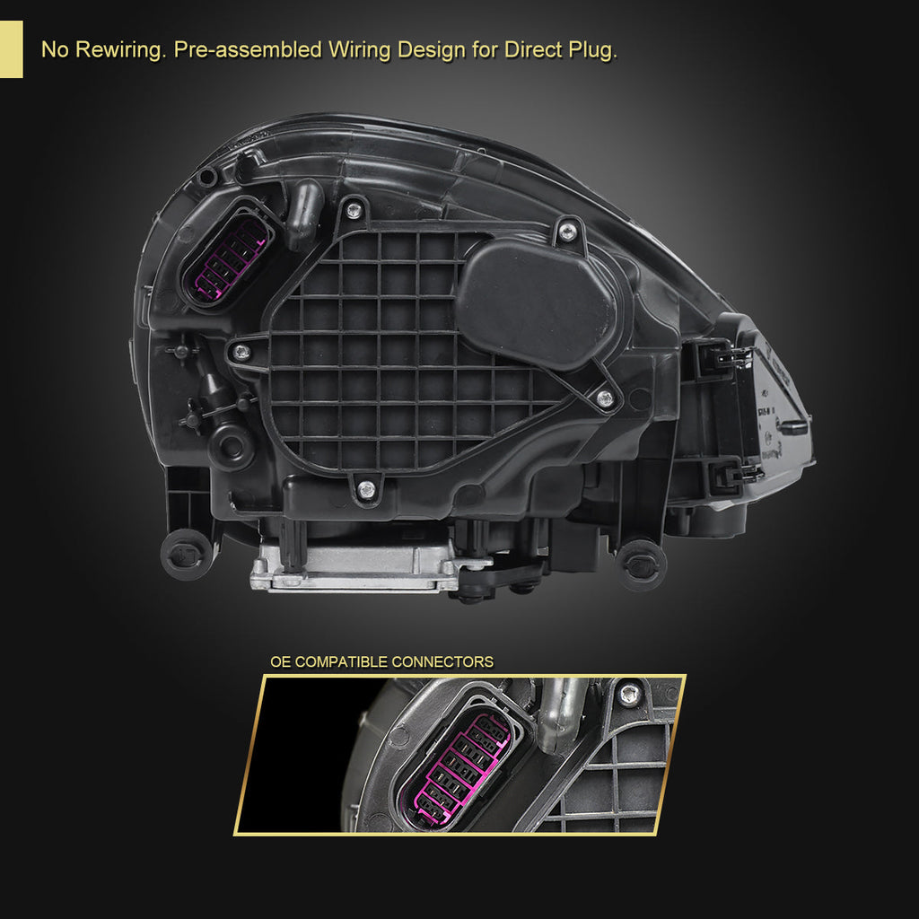 2015-2017 Porsche Cayenne 958.2 LED Projector Headlights w/ DRL for non-Dynamic Function  (Matte Black Housing / Glossy Black Accents / Clear Lens)