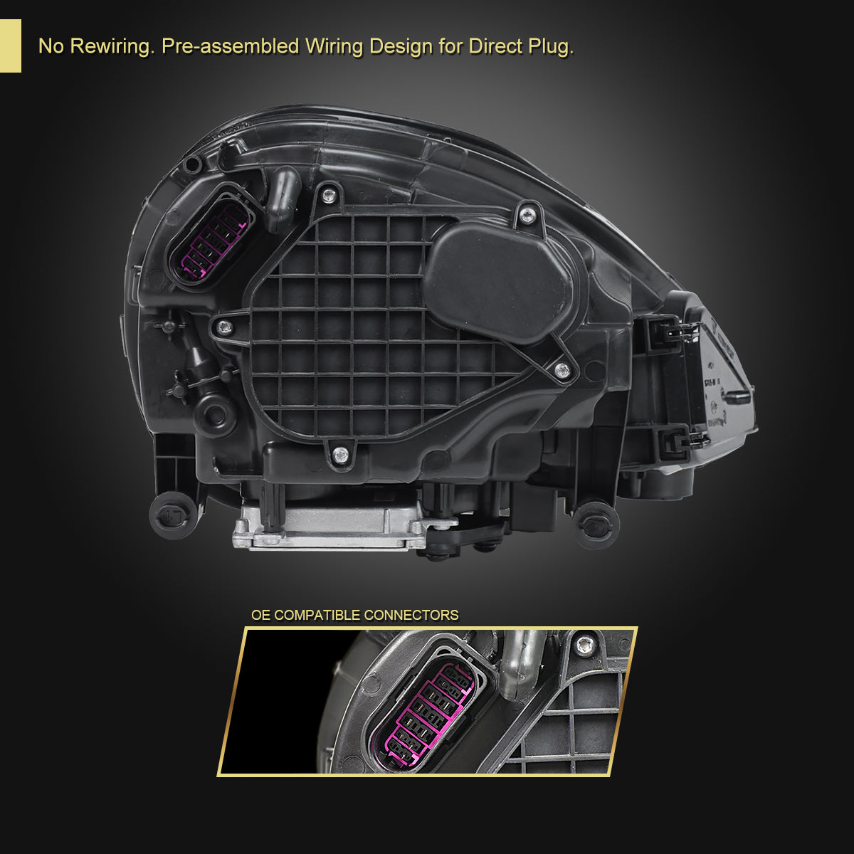 2015-2017 Porsche Cayenne 958.2 LED Projector Headlights w/ DRL for non-Dynamic Function  (Matte Black Housing / Glossy Black Accents / Clear Lens)