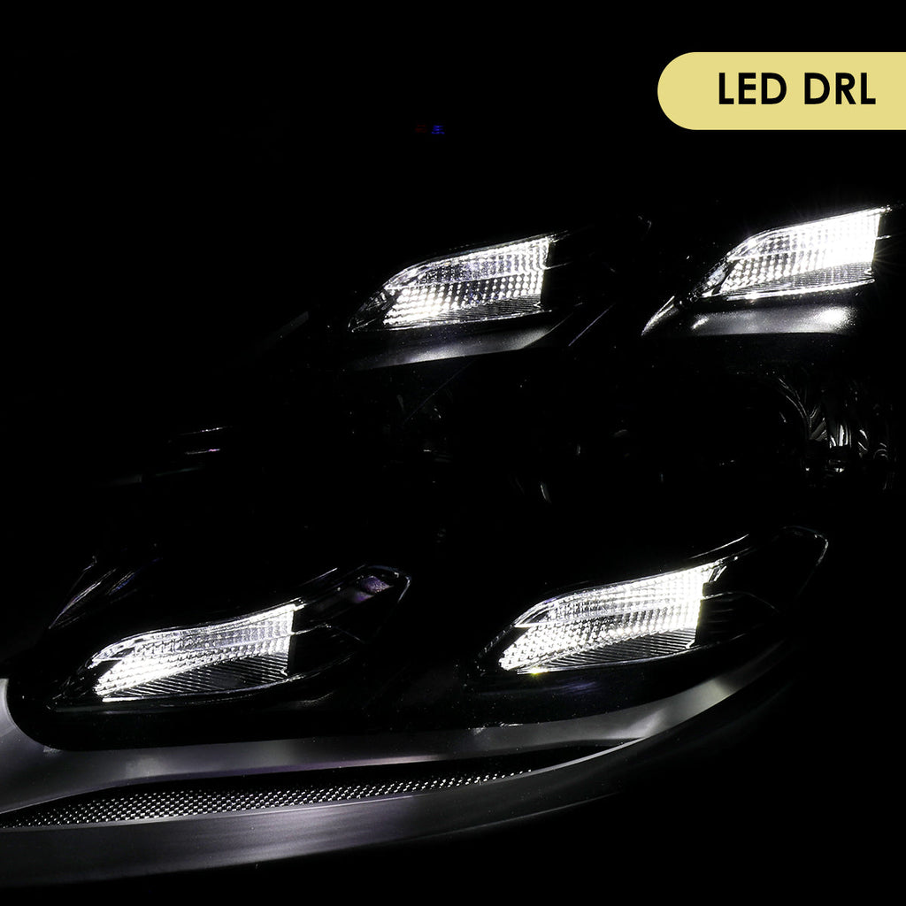 2015-2017 Porsche Cayenne 958.2 LED Projector Headlights w/ DRL for non-Dynamic Function  (Matte Black Housing / Glossy Black Accents / Clear Lens)