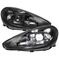 2015-2017 Porsche Cayenne 958.2 LED Projector Headlights w/ DRL for non-Dynamic Function  (Matte Black Housing / Glossy Black Accents / Clear Lens)