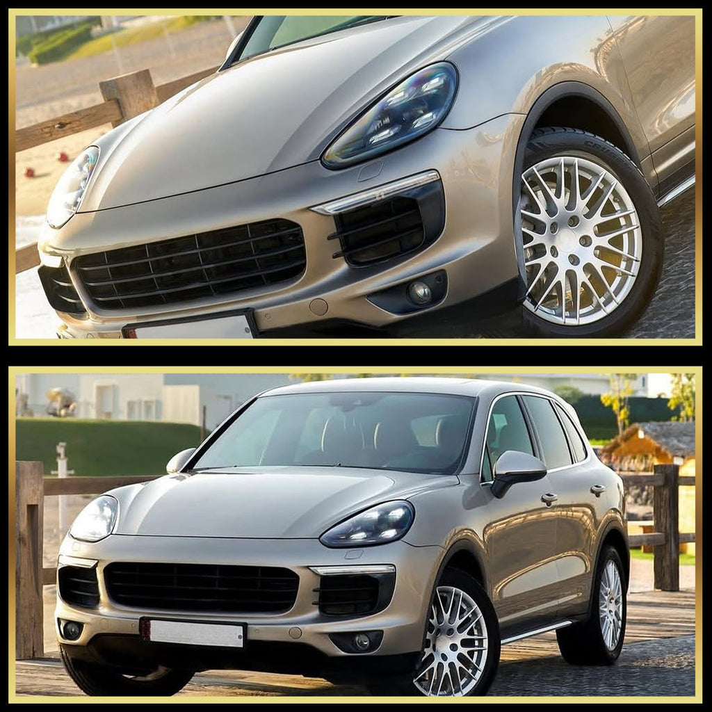 2015-2017 Porsche Cayenne 958.2 LED Projector Headlights w/ DRL for Dynamic Function  (Matte Black Housing / Glossy Black Accents / Clear Lens)