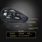 2015-2017 Porsche Cayenne 958.2 LED Projector Headlights w/ DRL for Dynamic Function  (Matte Black Housing / Glossy Black Accents / Clear Lens)