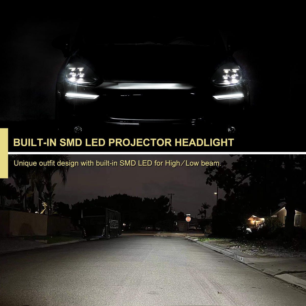 2015-2017 Porsche Cayenne 958.2 Matrix Style LED Projector Headlights w/ DRL for non-Dynamic Function  (Matte Black Housing / Glossy Black Accents / Clear Lens)