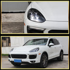 2015-2017 Porsche Cayenne 958.2 Matrix Style LED Projector Headlights w/ DRL for non-Dynamic Function  (Matte Black Housing / Glossy Black Accents / Clear Lens)