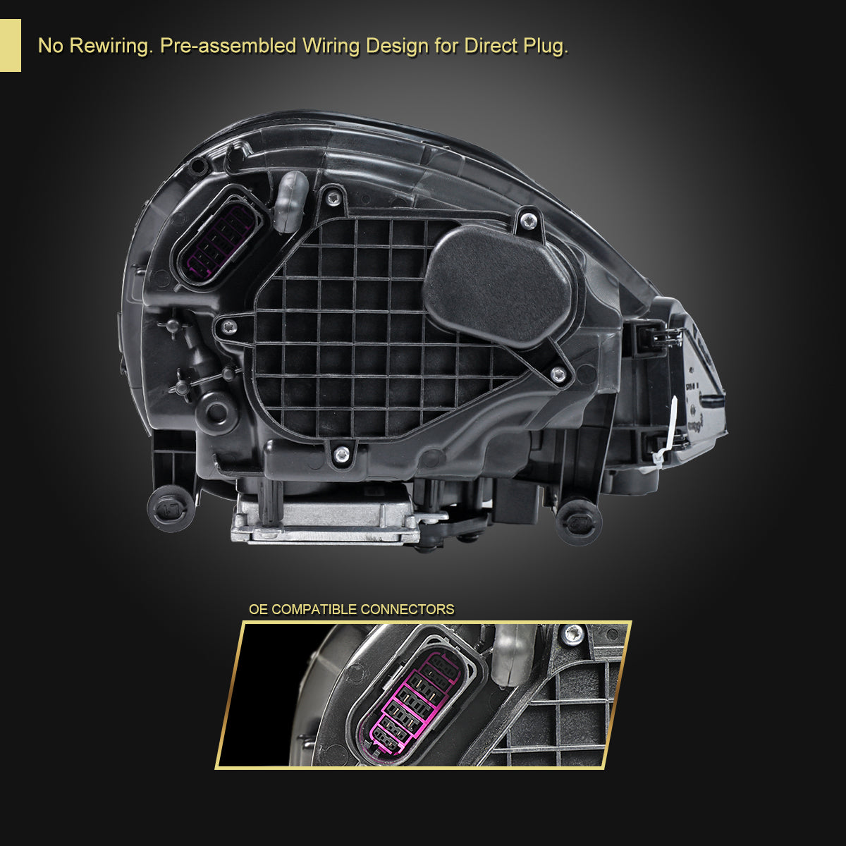 2015-2017 Porsche Cayenne 958.2 Matrix Style LED Projector Headlights w/ DRL for non-Dynamic Function  (Matte Black Housing / Glossy Black Accents / Clear Lens)