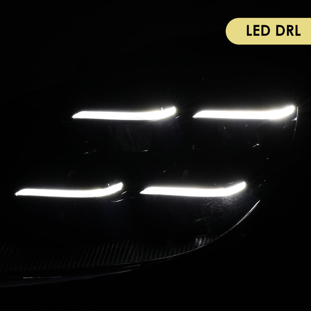 2015-2017 Porsche Cayenne 958.2 Matrix Style LED Projector Headlights w/ DRL for non-Dynamic Function  (Matte Black Housing / Glossy Black Accents / Clear Lens)