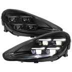 2015-2017 Porsche Cayenne 958.2 Matrix Style LED Projector Headlights w/ DRL for Dynamic Function  (Matte Black Housing / Glossy Black Accents / Clear Lens)