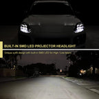 2018-2023 Porsche Cayenne Matrix Style LED Projector Headlights w/ DRL and for Dynamic Function  (Matte Black Housing / Glossy Black Accents / Clear Lens)