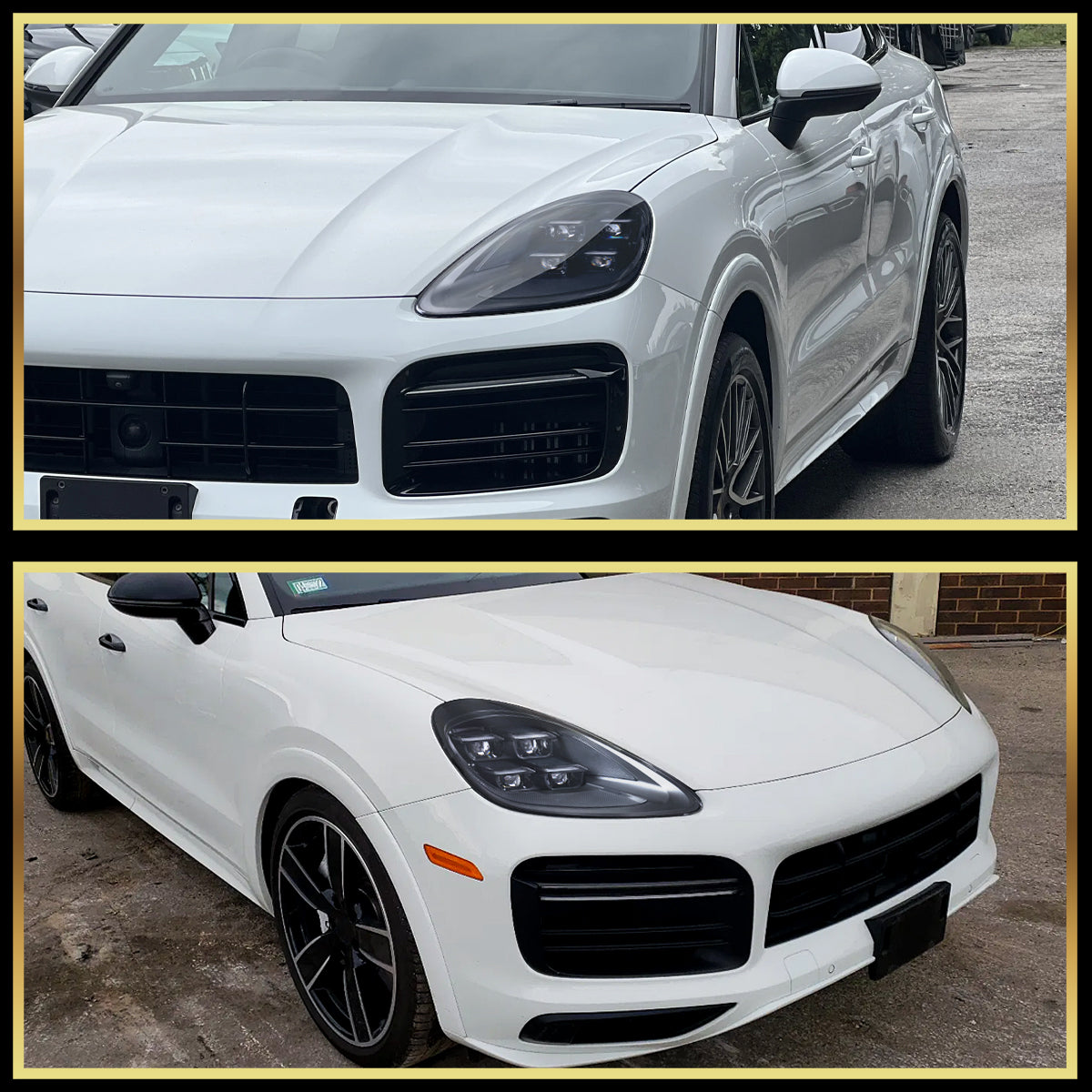 2018-2023 Porsche Cayenne Matrix Style LED Projector Headlights w/ DRL and for Dynamic Function  (Matte Black Housing / Glossy Black Accents / Clear Lens)