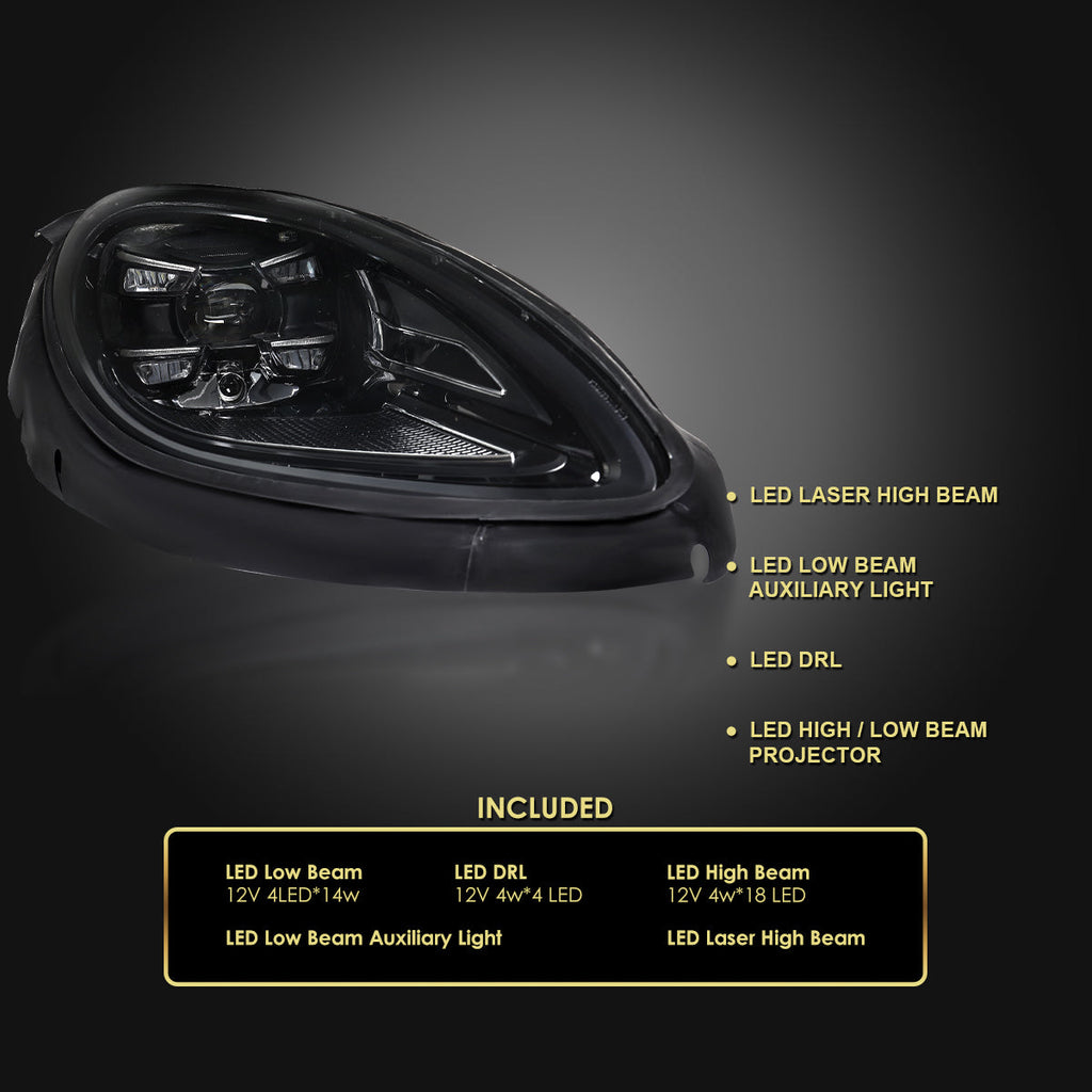 2015-2018 Porsche Macan 95B.1 Matrix Style LED Projector Headlights w/ DRL for Dynamic Function  (Matte Black Housing / Glossy Black Accents / Clear Lens)