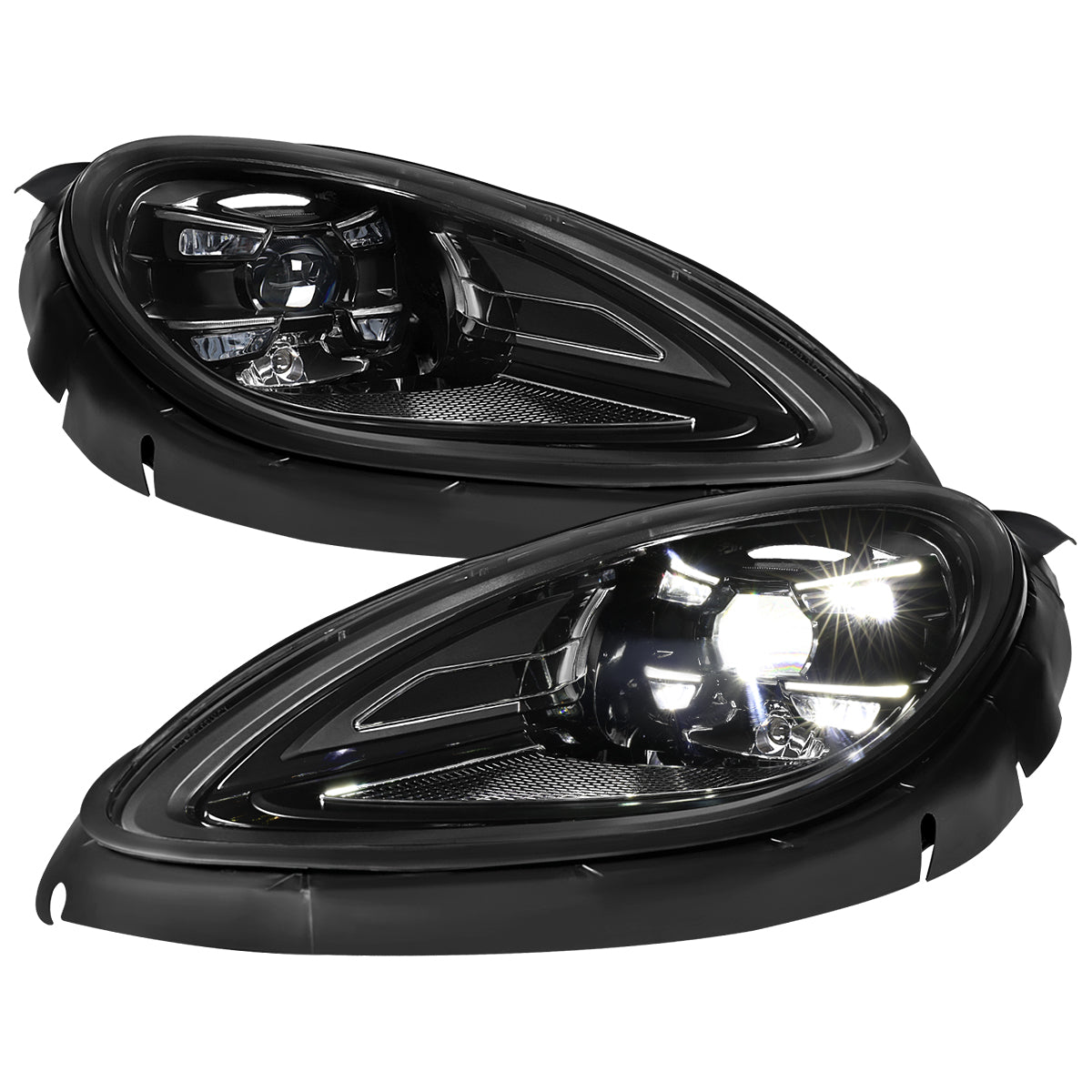 2015-2018 Porsche Macan 95B.1 Matrix Style LED Projector Headlights w/ DRL for Dynamic Function  (Matte Black Housing / Glossy Black Accents / Clear Lens)