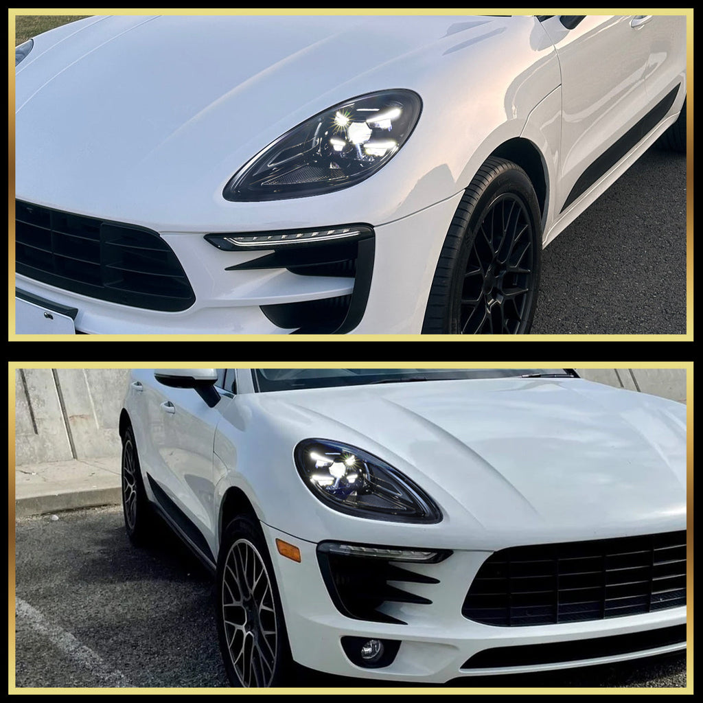 2015-2018 Porsche Macan 95B.1 Matrix Style LED Projector Headlights w/ DRL for non-Dynamic Function  (Matte Black Housing / Glossy Black Accents / Clear Lens)