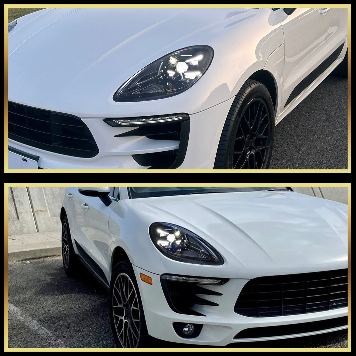 2015-2018 Porsche Macan 95B.1 Matrix Style LED Projector Headlights w/ DRL for non-Dynamic Function  (Matte Black Housing / Glossy Black Accents / Clear Lens)