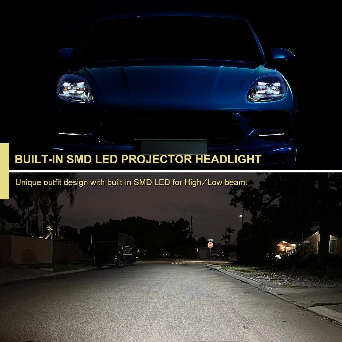 2019-2024 Porsche Macan 95B.2 Matrix Style LED Projector Headlights w/ DRL for non-Dynamic Function  (Matte Black Housing / Glossy Black Accents / Clear Lens)